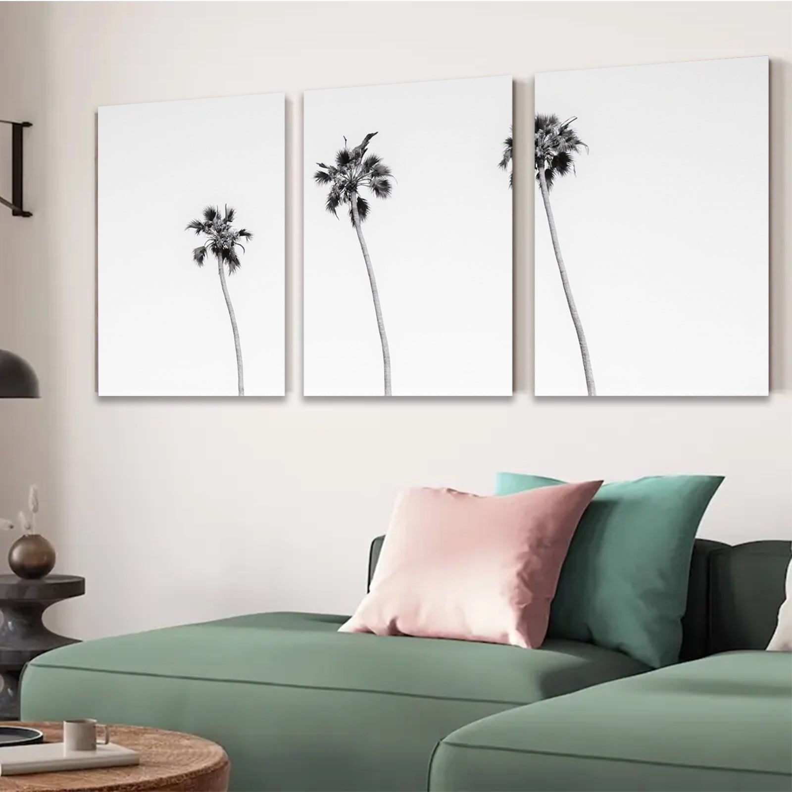 2D flat 1pc California Palm Trees Coastal Beach Wall Art Living Room Bedroom Decor Modern Farmhouse Aesthetic Gallery Wrapped Canvas Print Teal Blue Gray
