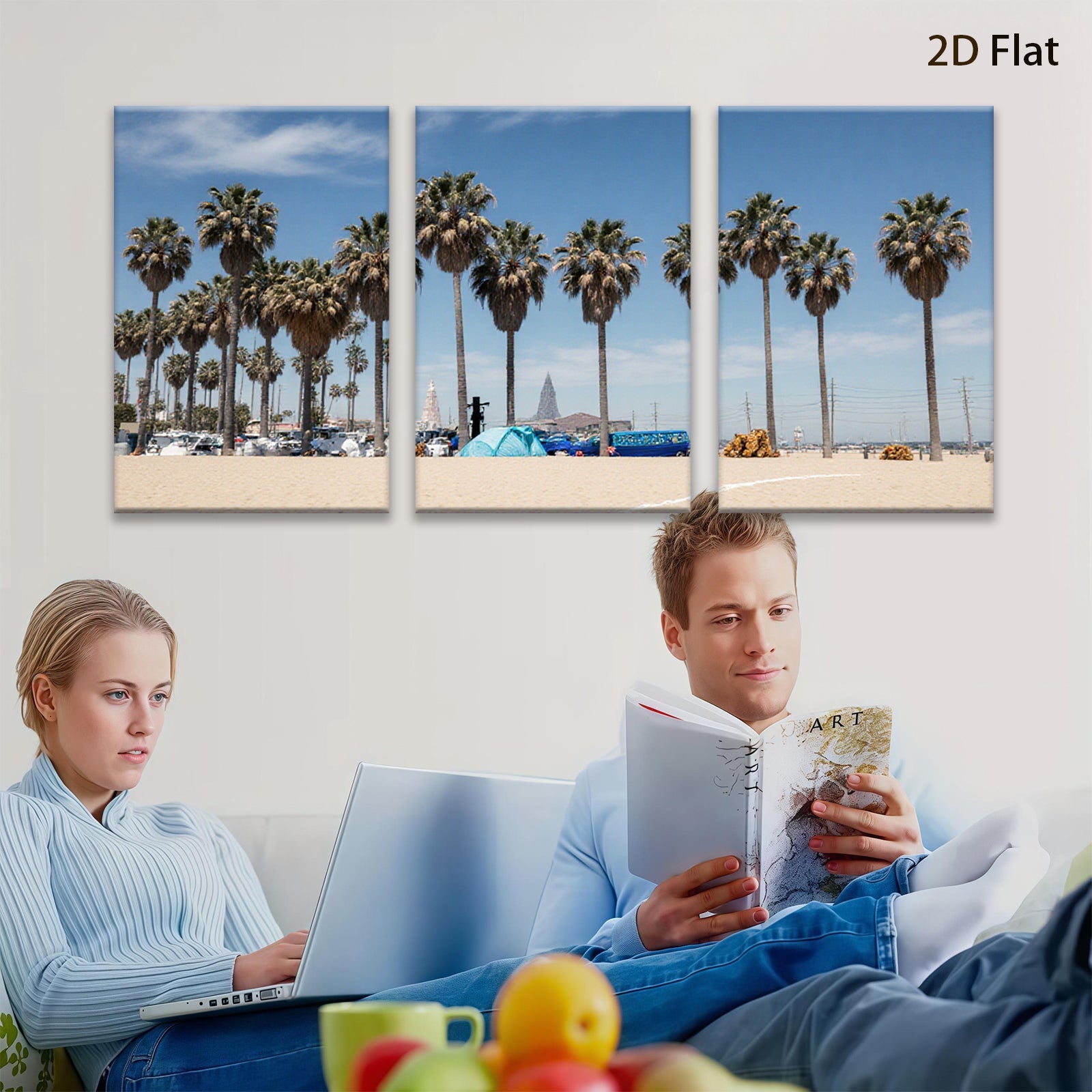 2D flat 1pc California beach palm trees vibrant coastal scenery living room bedroom decor farmhouse wall art modern minimalist style