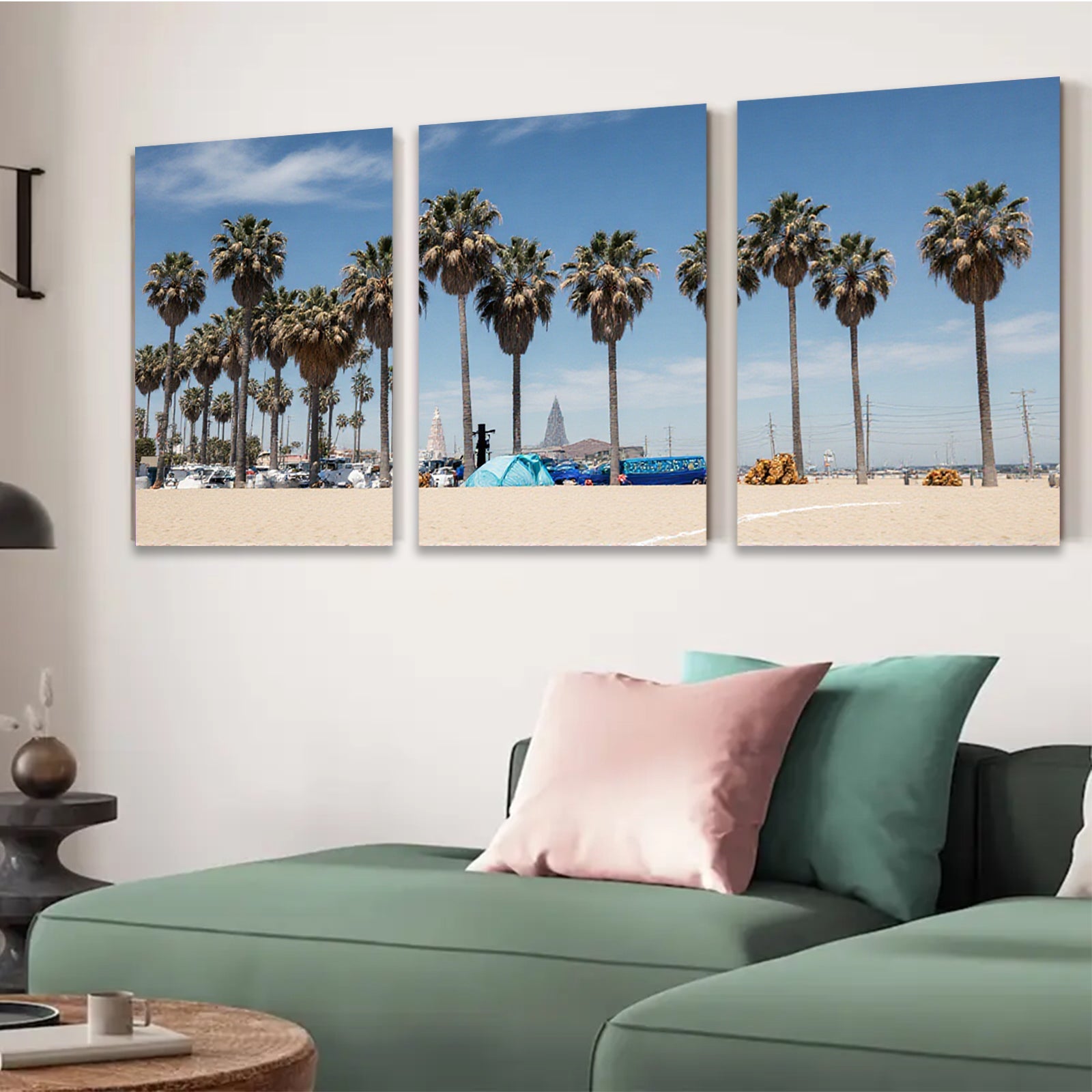 2D flat 1pc California beach palm trees vibrant coastal scenery living room bedroom decor farmhouse wall art modern minimalist style
