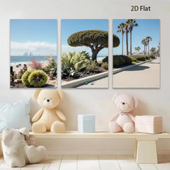 2D flat 1pc California coastal landscape vibrant beach palm trees modern farmhouse wall art living room bedroom decor trending now gallery wrapped canvas print