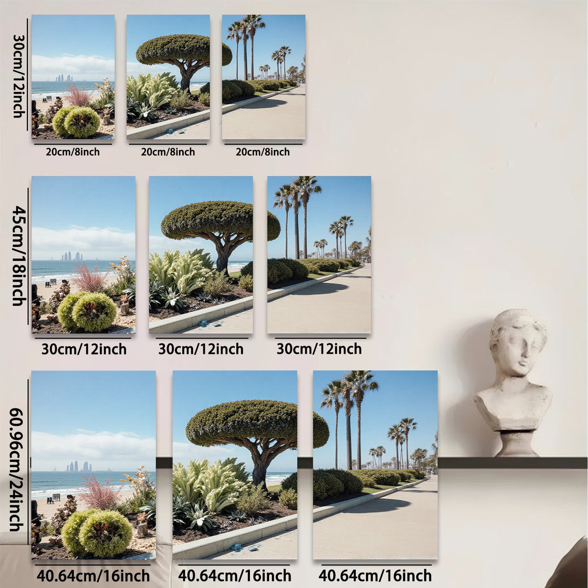 2D flat 1pc California coastal landscape vibrant beach palm trees modern farmhouse wall art living room bedroom decor trending now gallery wrapped canvas print