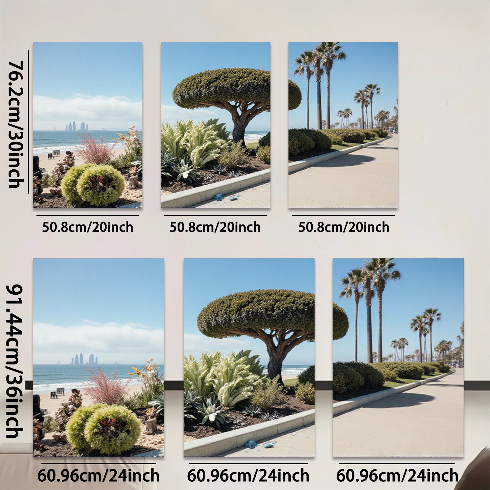 2D flat 1pc California coastal landscape vibrant beach palm trees modern farmhouse wall art living room bedroom decor trending now gallery wrapped canvas print
