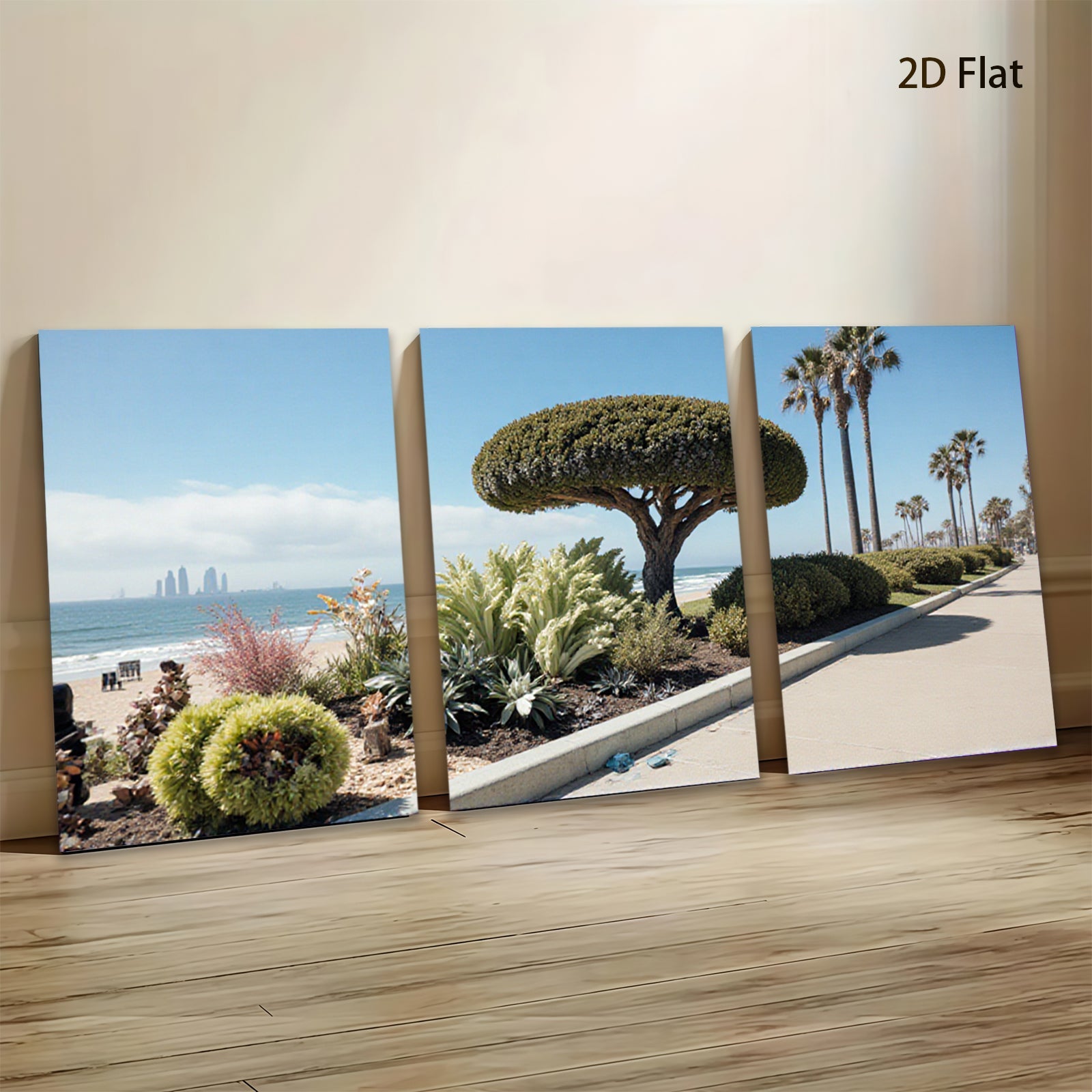 2D flat 1pc California coastal landscape vibrant beach palm trees modern farmhouse wall art living room bedroom decor trending now gallery wrapped canvas print