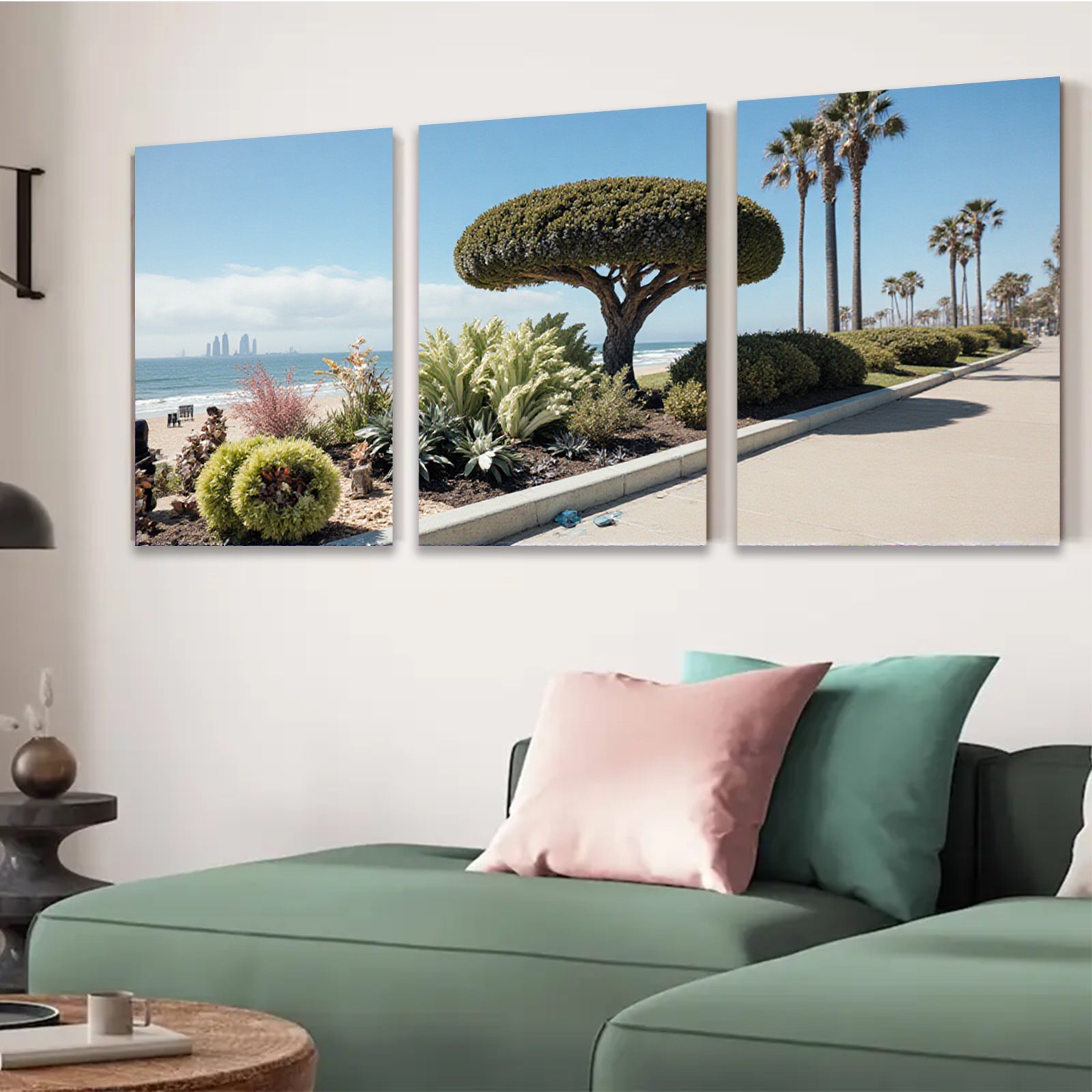 2D flat 1pc California coastal landscape vibrant beach palm trees modern farmhouse wall art living room bedroom decor trending now gallery wrapped canvas print