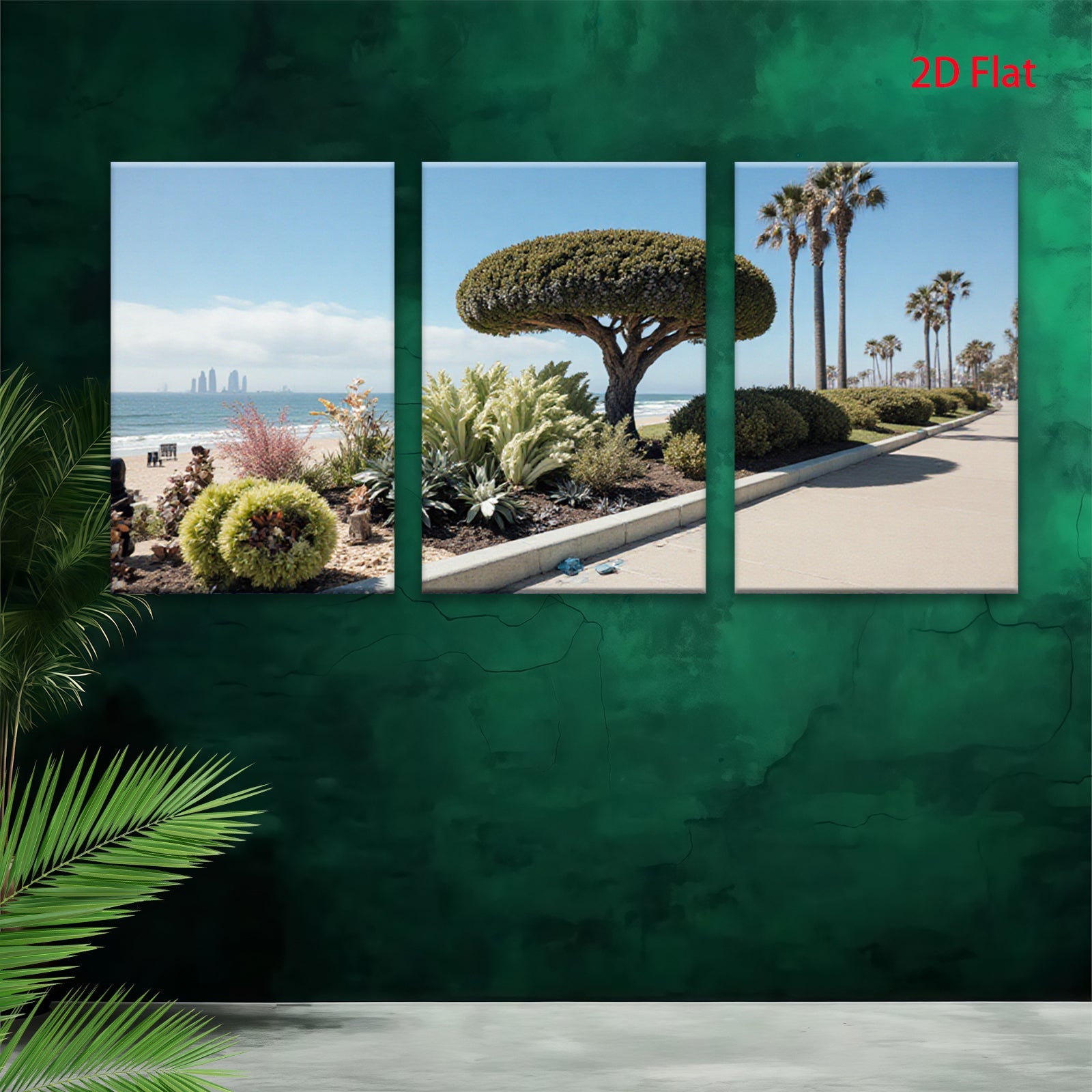 2D flat 1pc California coastal landscape vibrant beach palm trees modern farmhouse wall art living room bedroom decor trending now gallery wrapped canvas print