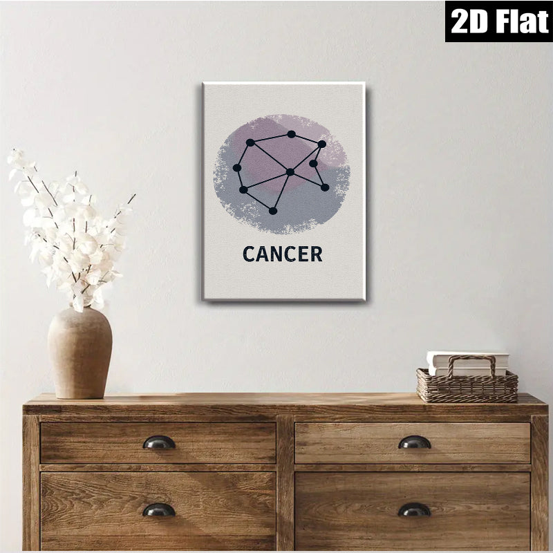 2D flat 1pc Cancer zodiac sign wall art minimalist constellation print bedroom living room decor farmhouse aesthetic gallery wrapped canvas modern inspirational statement piece