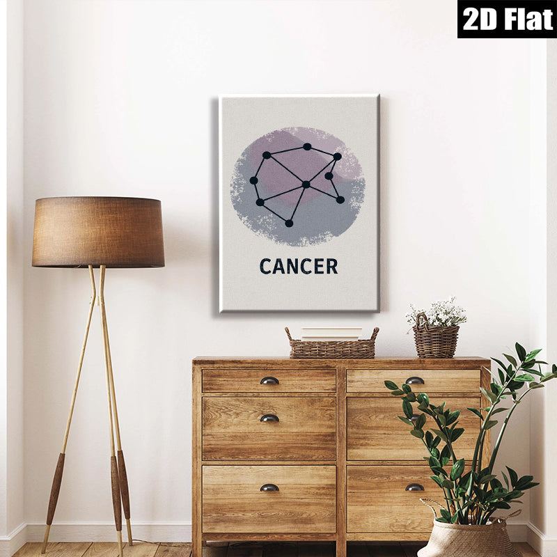 2D flat 1pc Cancer zodiac sign wall art minimalist constellation print bedroom living room decor farmhouse aesthetic gallery wrapped canvas modern inspirational statement piece