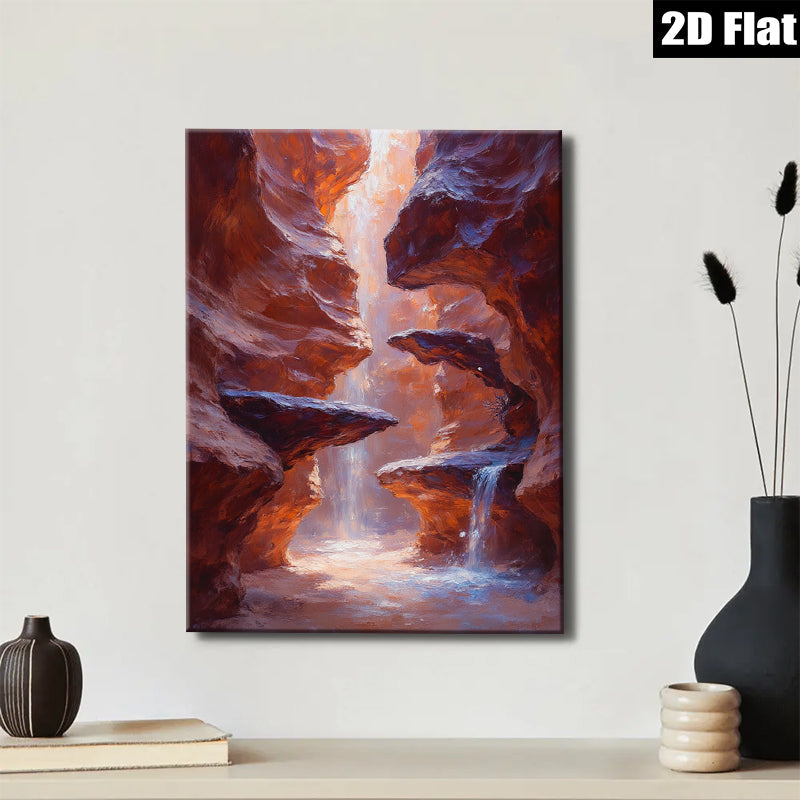 2D flat 1pc Canyon Majesty Waterfall Sunlight Desert Landscape Wall Art Living Room Bedroom Decor Home Office Gallery Wrapped Canvas Prints Modern Farmhouse Rustic Style