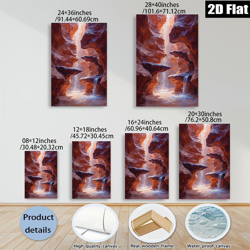 2D flat 1pc Canyon Majesty Waterfall Sunlight Desert Landscape Wall Art Living Room Bedroom Decor Home Office Gallery Wrapped Canvas Prints Modern Farmhouse Rustic Style