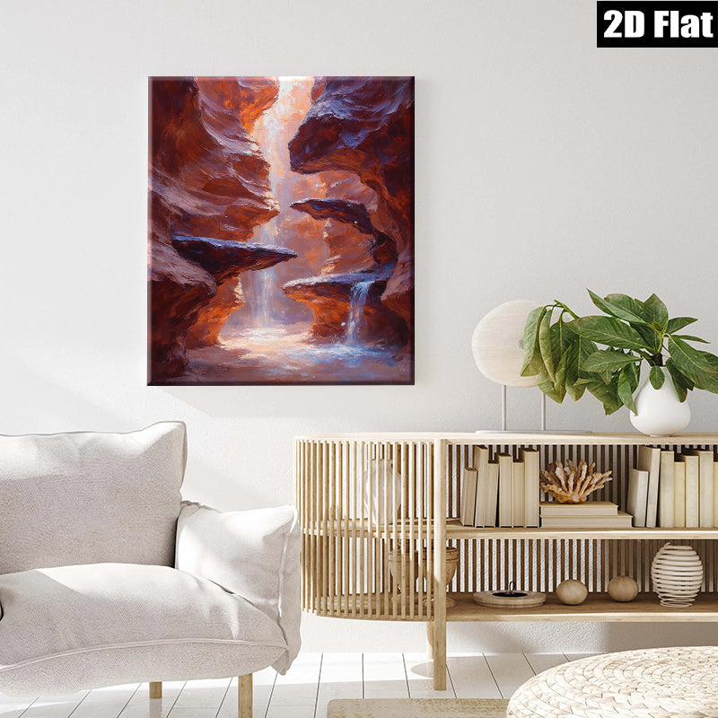 2D flat 1pc Canyon Majesty Waterfall Sunlight Desert Landscape Wall Art Living Room Bedroom Decor Home Office Gallery Wrapped Canvas Prints Modern Farmhouse Rustic Style