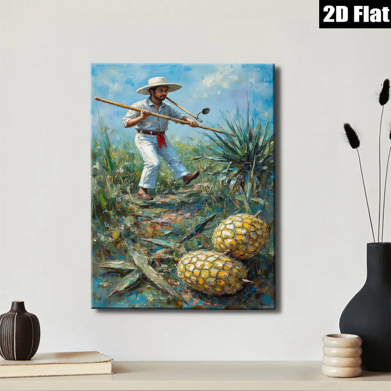 2D flat 1pc Caribbean Pineapple Farmer Harvest Rural Landscape Wall Art Farmhouse Decor Living Room Bedroom Canvas Prints Modern Rustic Style