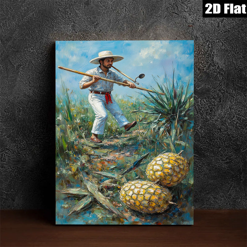 2D flat 1pc Caribbean Pineapple Farmer Harvest Rural Landscape Wall Art Farmhouse Decor Living Room Bedroom Canvas Prints Modern Rustic Style