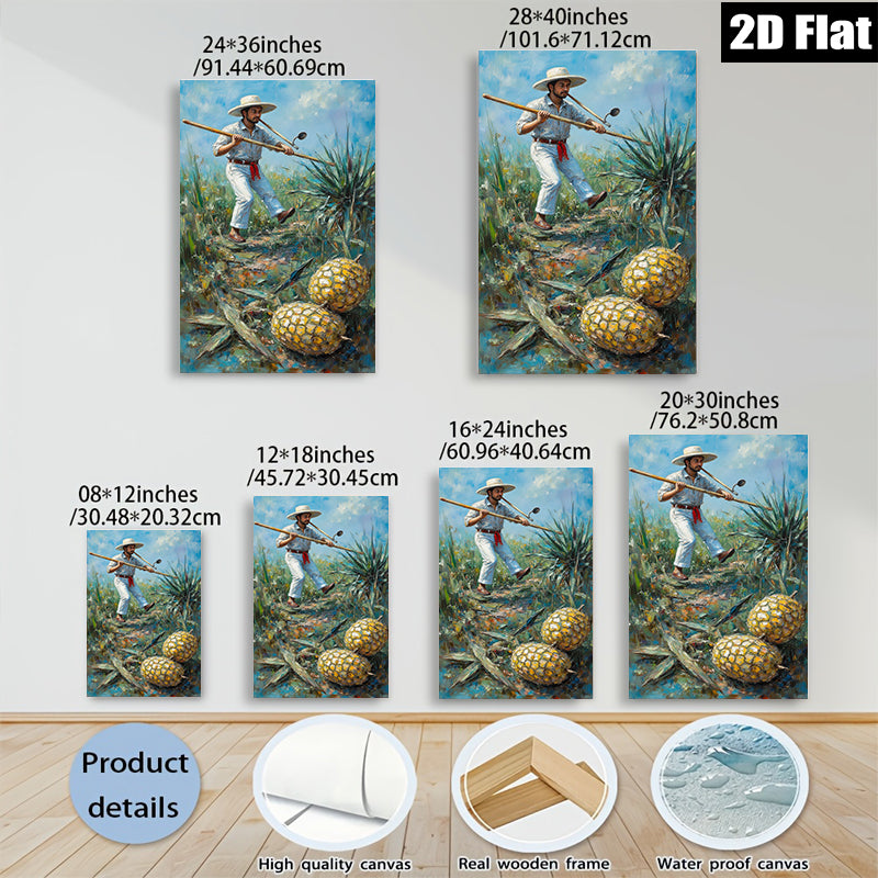 2D flat 1pc Caribbean Pineapple Farmer Harvest Rural Landscape Wall Art Farmhouse Decor Living Room Bedroom Canvas Prints Modern Rustic Style