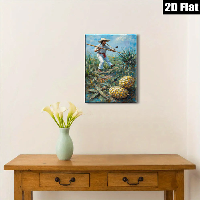 2D flat 1pc Caribbean Pineapple Farmer Harvest Rural Landscape Wall Art Farmhouse Decor Living Room Bedroom Canvas Prints Modern Rustic Style