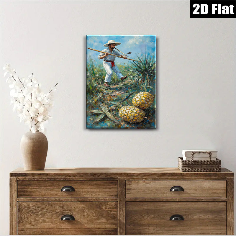2D flat 1pc Caribbean Pineapple Farmer Harvest Rural Landscape Wall Art Farmhouse Decor Living Room Bedroom Canvas Prints Modern Rustic Style