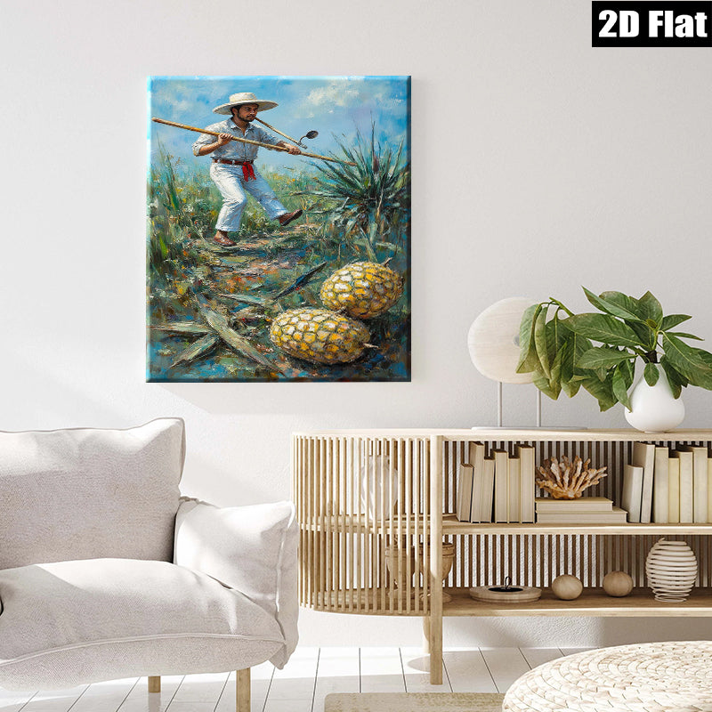 2D flat 1pc Caribbean Pineapple Farmer Harvest Rural Landscape Wall Art Farmhouse Decor Living Room Bedroom Canvas Prints Modern Rustic Style
