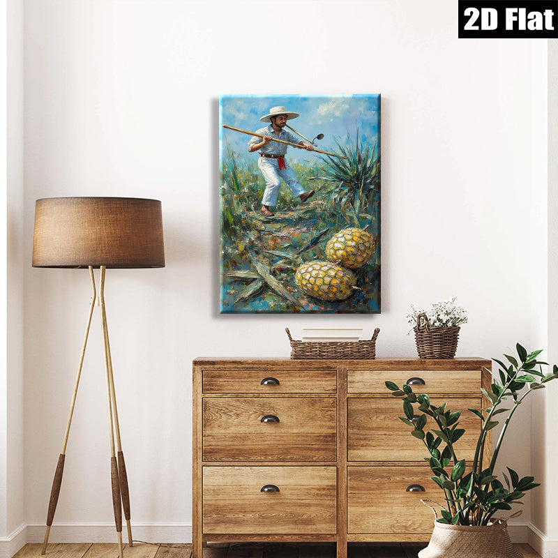 2D flat 1pc Caribbean Pineapple Farmer Harvest Rural Landscape Wall Art Farmhouse Decor Living Room Bedroom Canvas Prints Modern Rustic Style