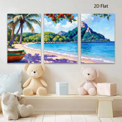 2D flat 1pc Caribbean beach tropical paradise coastal wall art canvas prints for living room bedroom home decor farmhouse style modern gallery wrapped