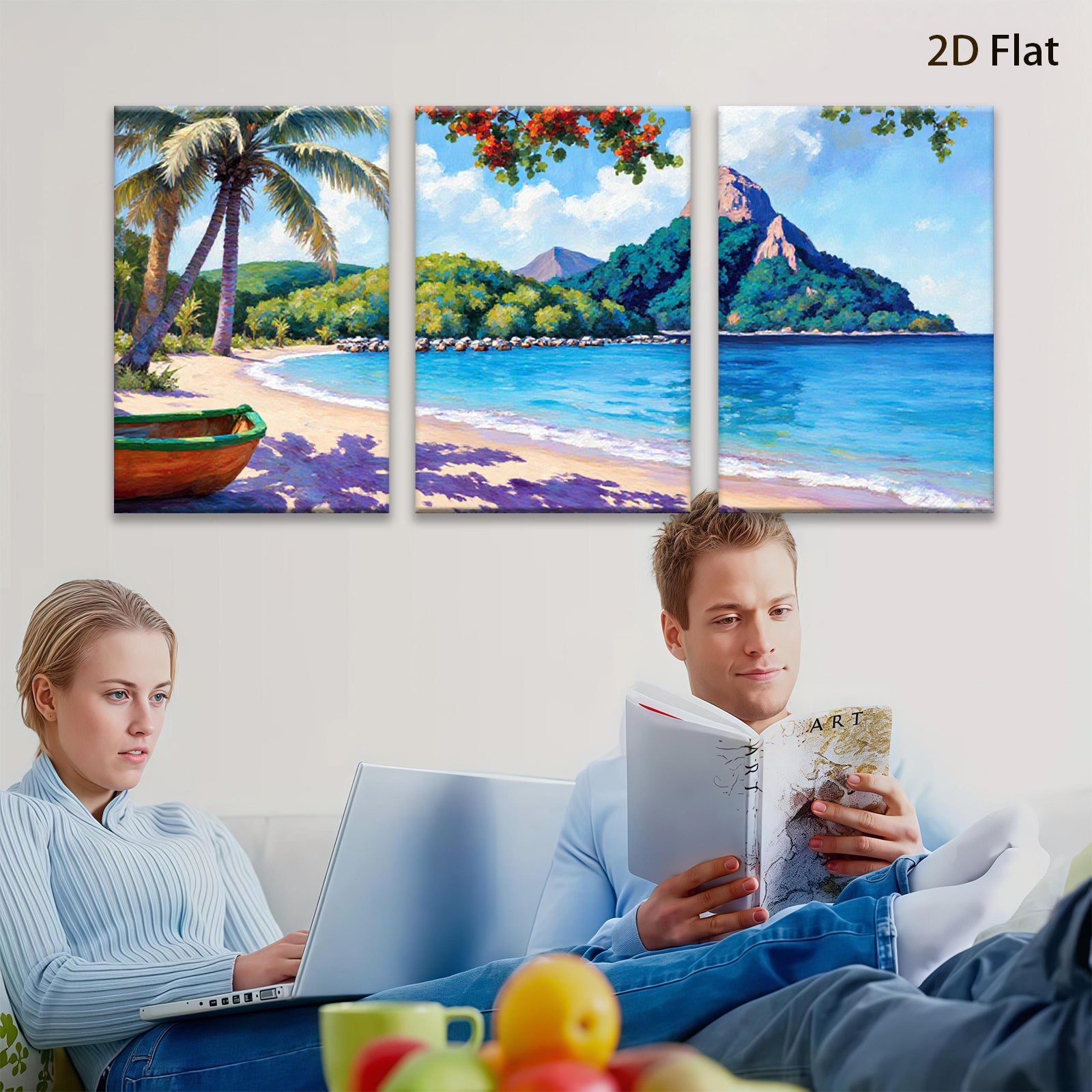 2D flat 1pc Caribbean beach tropical paradise coastal wall art canvas prints for living room bedroom home decor farmhouse style modern gallery wrapped