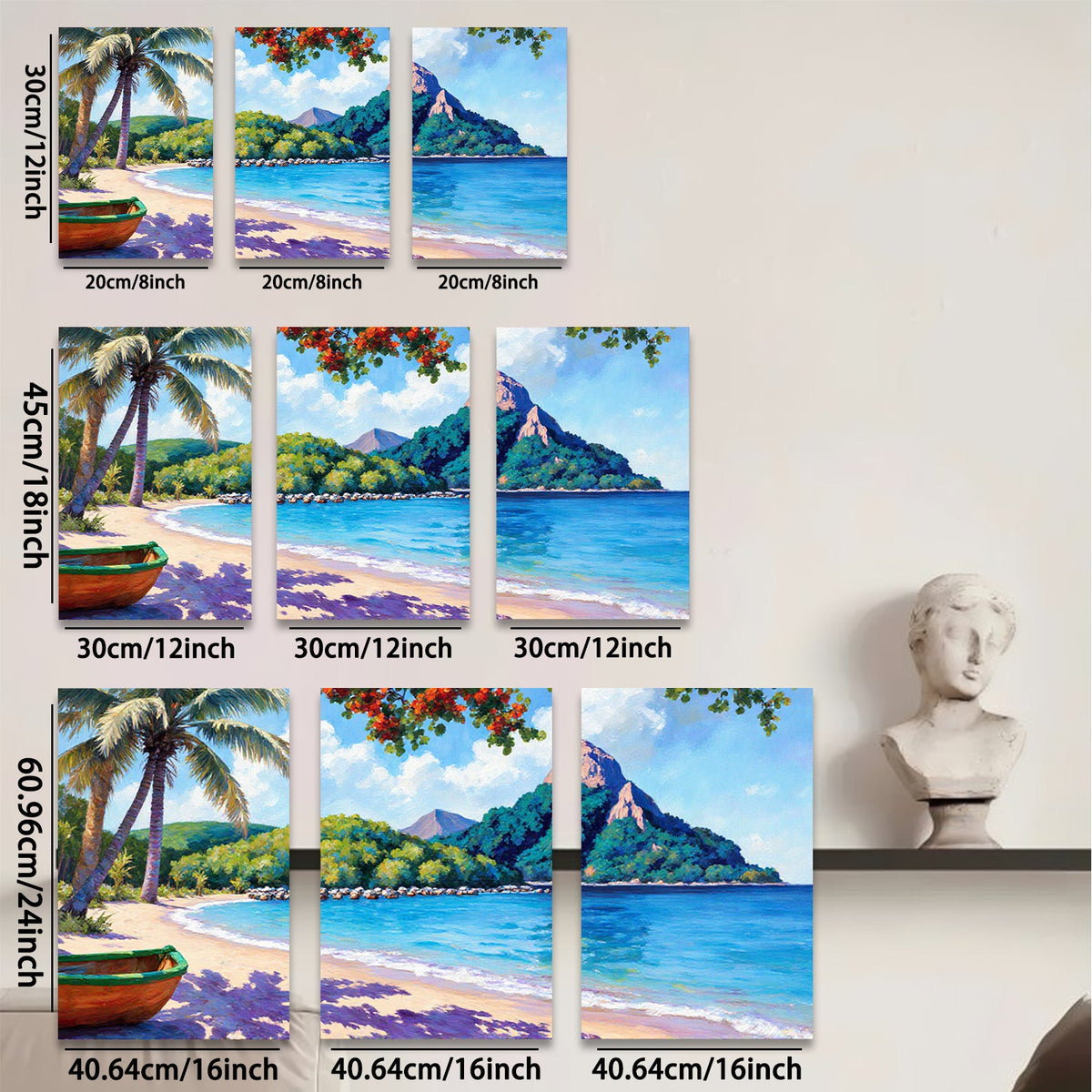 2D flat 1pc Caribbean beach tropical paradise coastal wall art canvas prints for living room bedroom home decor farmhouse style modern gallery wrapped