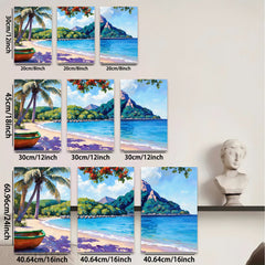 2D flat 1pc Caribbean beach tropical paradise coastal wall art canvas prints for living room bedroom home decor farmhouse style modern gallery wrapped