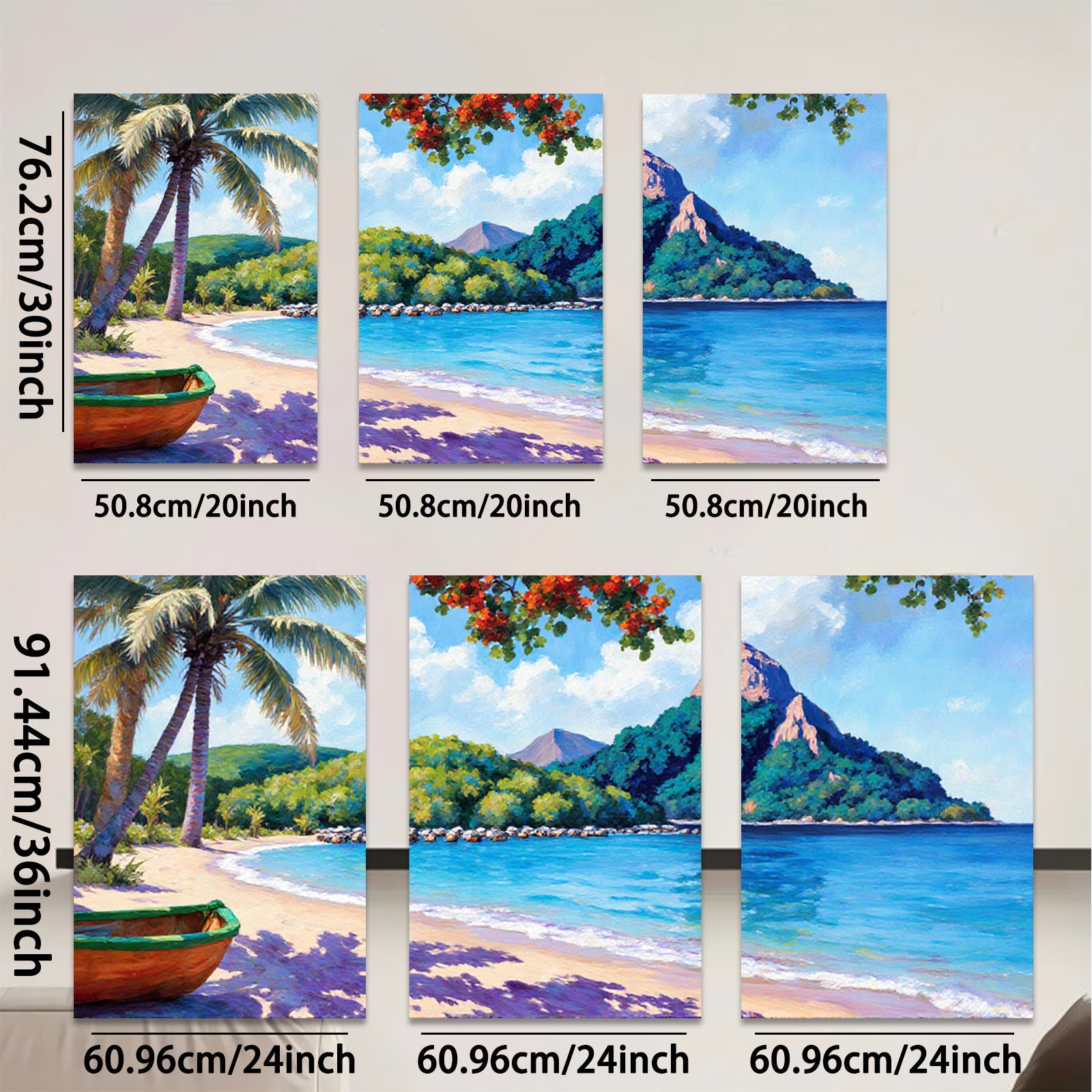 2D flat 1pc Caribbean beach tropical paradise coastal wall art canvas prints for living room bedroom home decor farmhouse style modern gallery wrapped