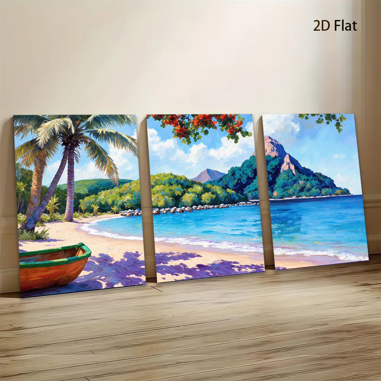 2D flat 1pc Caribbean beach tropical paradise coastal wall art canvas prints for living room bedroom home decor farmhouse style modern gallery wrapped