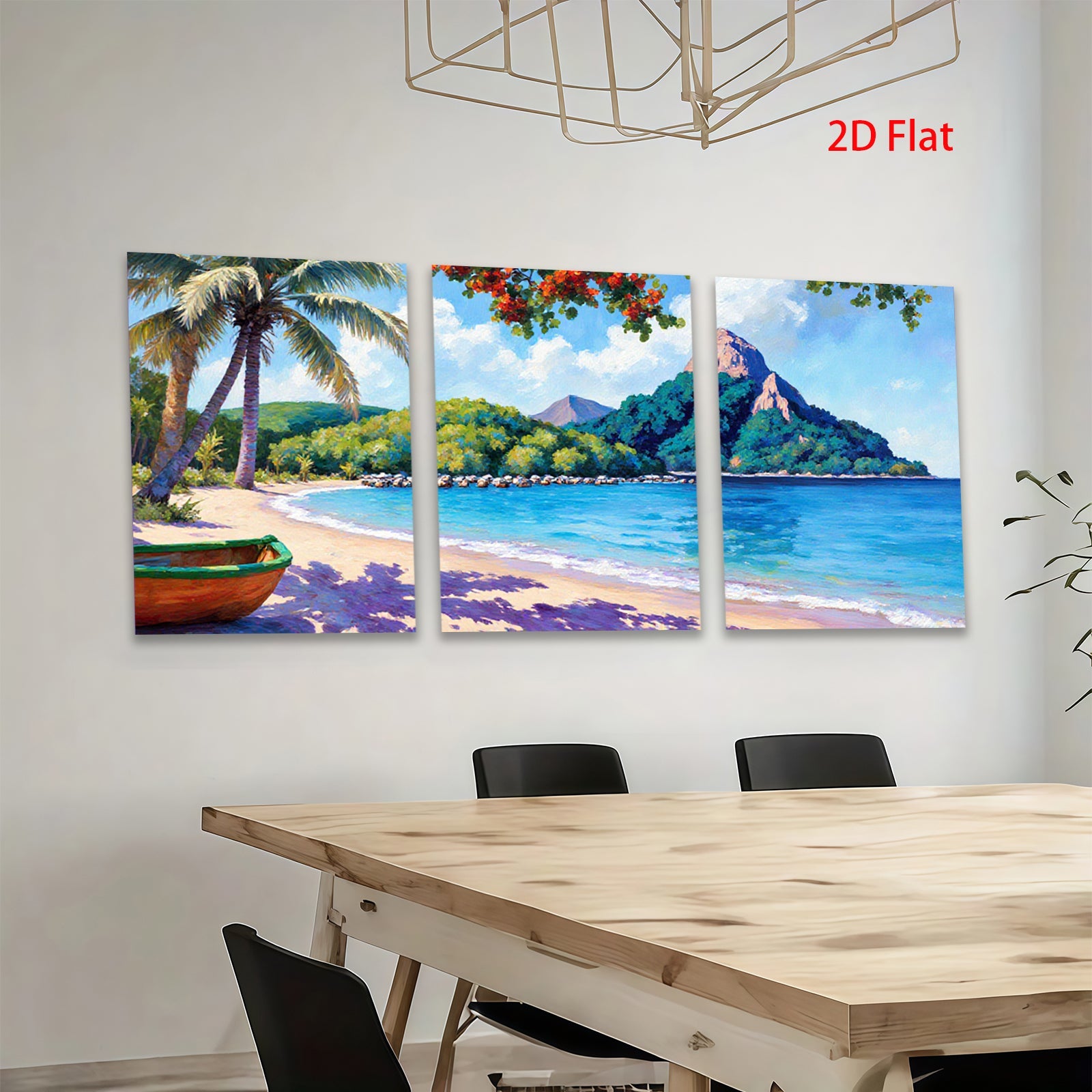 2D flat 1pc Caribbean beach tropical paradise coastal wall art canvas prints for living room bedroom home decor farmhouse style modern gallery wrapped