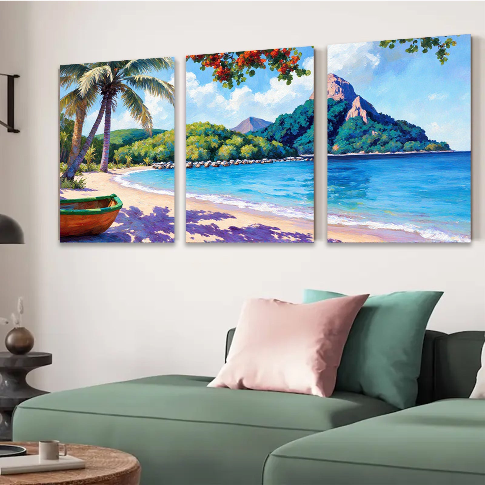 2D flat 1pc Caribbean beach tropical paradise coastal wall art canvas prints for living room bedroom home decor farmhouse style modern gallery wrapped