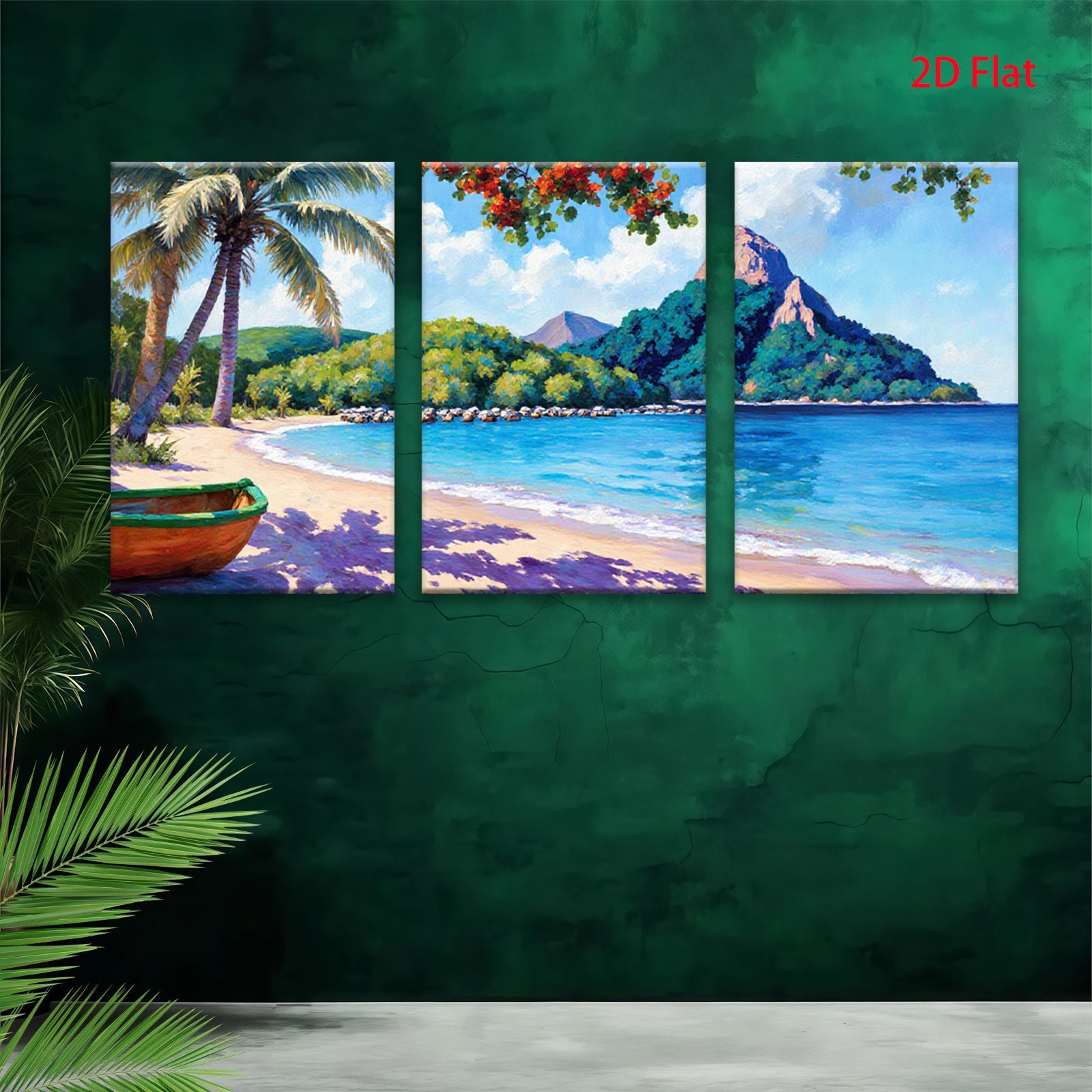 2D flat 1pc Caribbean beach tropical paradise coastal wall art canvas prints for living room bedroom home decor farmhouse style modern gallery wrapped