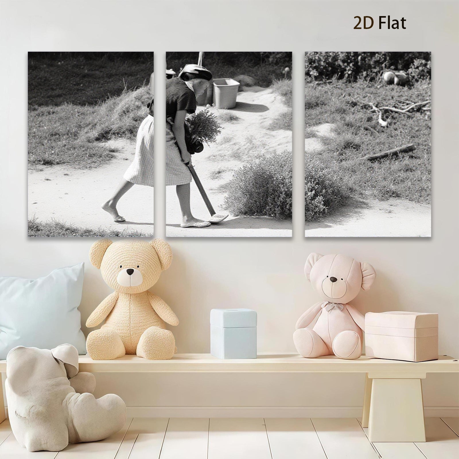 2D flat 1pc Caribbean woman carries wood rural life canvas wall art for living room bedroom farmhouse decor botanical prints modern minimalist