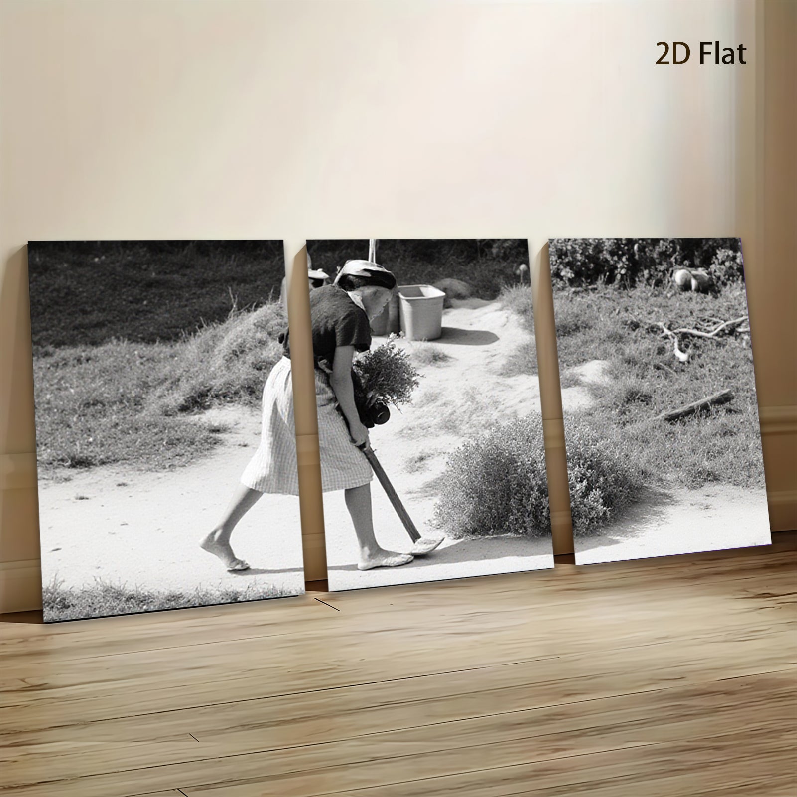 2D flat 1pc Caribbean woman carries wood rural life canvas wall art for living room bedroom farmhouse decor botanical prints modern minimalist