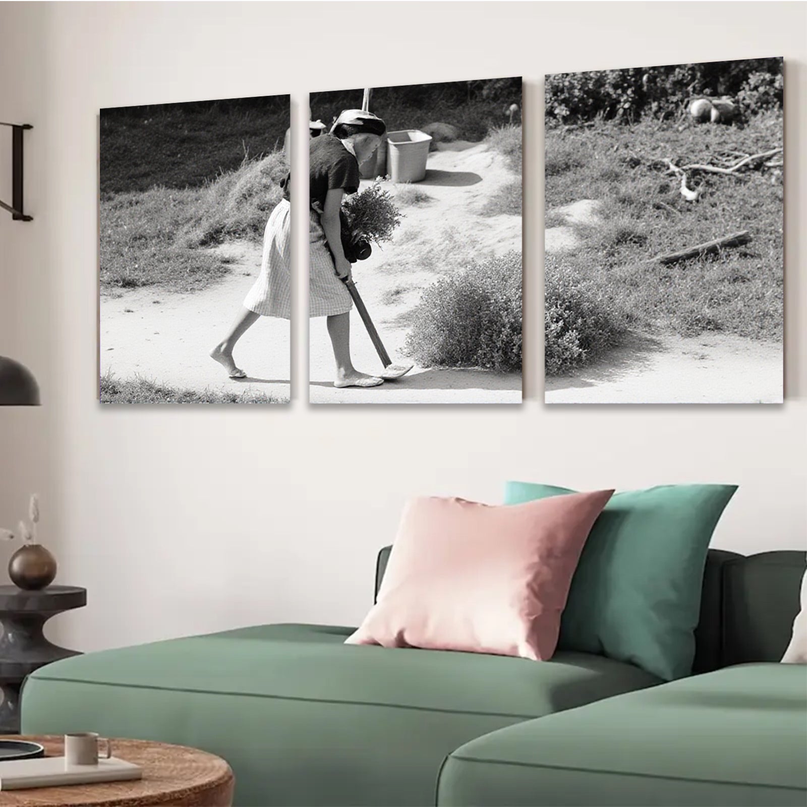 2D flat 1pc Caribbean woman carries wood rural life canvas wall art for living room bedroom farmhouse decor botanical prints modern minimalist