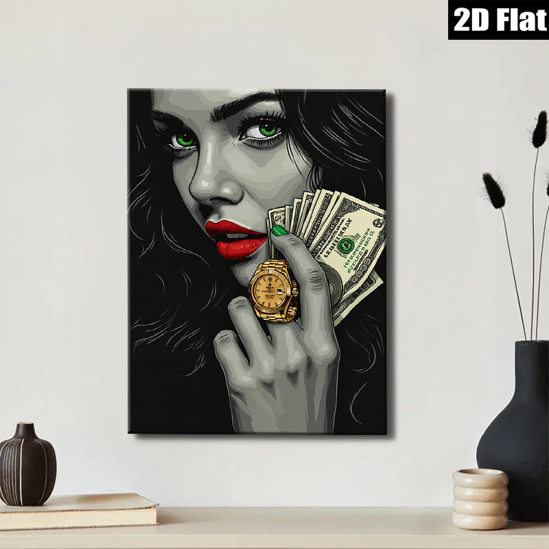 2D flat 1pc Cash & Gold Glamorous Woman Portrait Wall Art Canvas Prints for Living Room Bedroom Office Decor Modern Stylish Home Gifts Trending Now