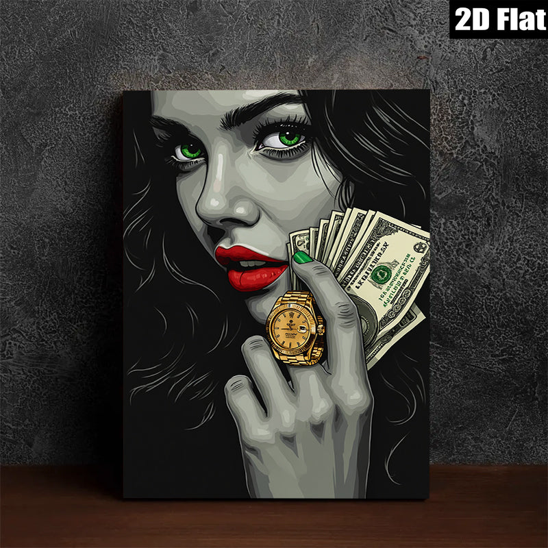2D flat 1pc Cash & Gold Glamorous Woman Portrait Wall Art Canvas Prints for Living Room Bedroom Office Decor Modern Stylish Home Gifts Trending Now