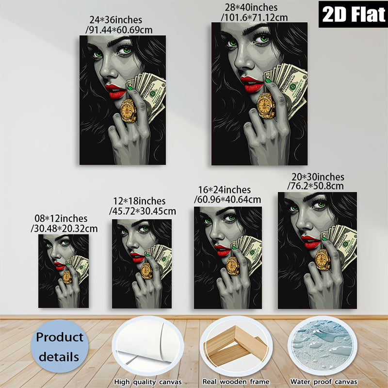2D flat 1pc Cash & Gold Glamorous Woman Portrait Wall Art Canvas Prints for Living Room Bedroom Office Decor Modern Stylish Home Gifts Trending Now