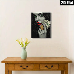 2D flat 1pc Cash & Gold Glamorous Woman Portrait Wall Art Canvas Prints for Living Room Bedroom Office Decor Modern Stylish Home Gifts Trending Now