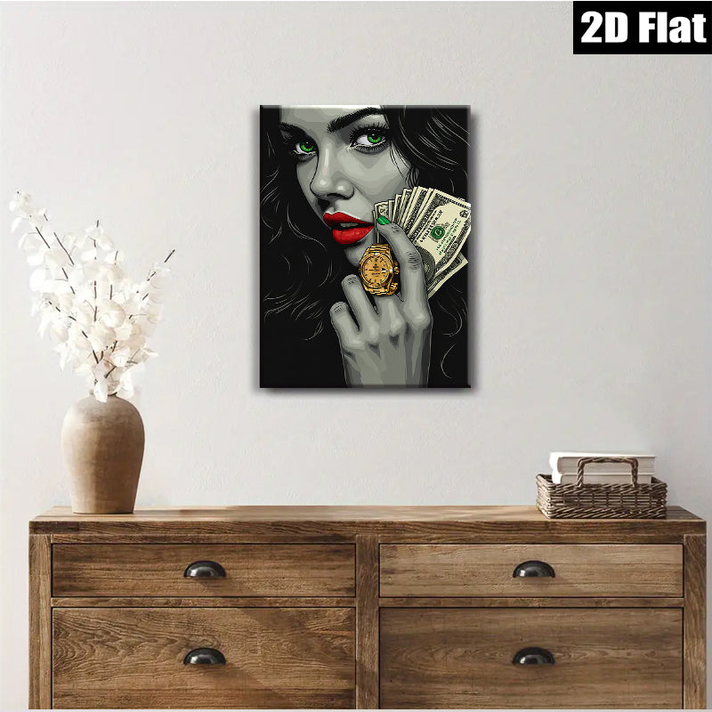 2D flat 1pc Cash & Gold Glamorous Woman Portrait Wall Art Canvas Prints for Living Room Bedroom Office Decor Modern Stylish Home Gifts Trending Now