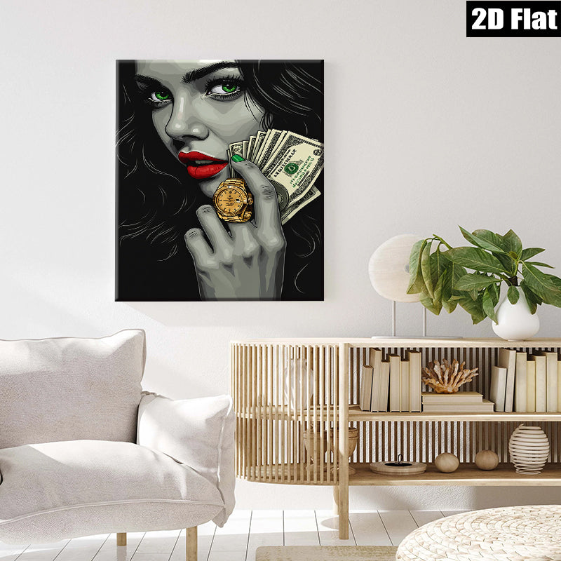 2D flat 1pc Cash & Gold Glamorous Woman Portrait Wall Art Canvas Prints for Living Room Bedroom Office Decor Modern Stylish Home Gifts Trending Now