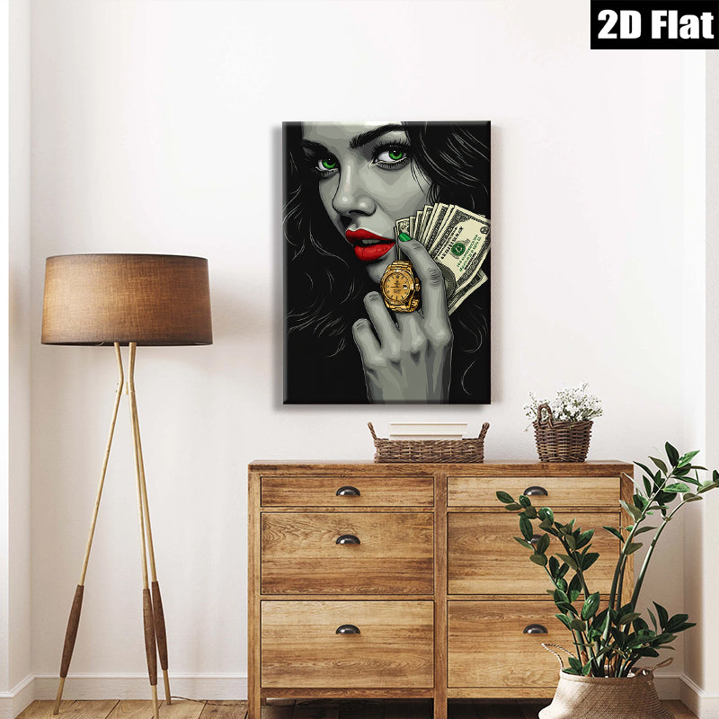 2D flat 1pc Cash & Gold Glamorous Woman Portrait Wall Art Canvas Prints for Living Room Bedroom Office Decor Modern Stylish Home Gifts Trending Now