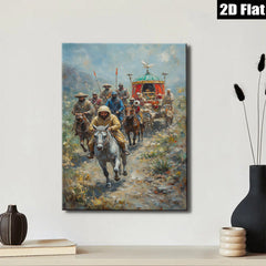 2D flat 1pc Cavalry Procession Through Mountain Pass Rustic Farmhouse Wall Art Living Room Decor Bedroom Canvas Prints Modern Gallery Wrapped Inspirational Art