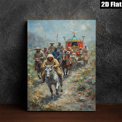 2D flat 1pc Cavalry Procession Through Mountain Pass Rustic Farmhouse Wall Art Living Room Decor Bedroom Canvas Prints Modern Gallery Wrapped Inspirational Art