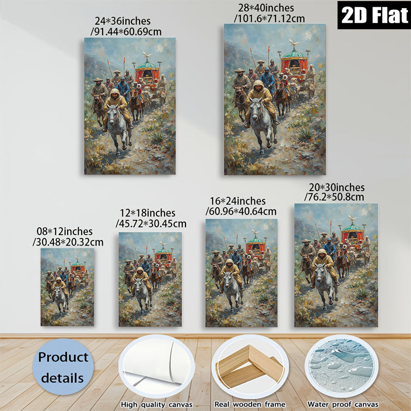 2D flat 1pc Cavalry Procession Through Mountain Pass Rustic Farmhouse Wall Art Living Room Decor Bedroom Canvas Prints Modern Gallery Wrapped Inspirational Art