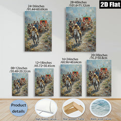 2D flat 1pc Cavalry Procession Through Mountain Pass Rustic Farmhouse Wall Art Living Room Decor Bedroom Canvas Prints Modern Gallery Wrapped Inspirational Art