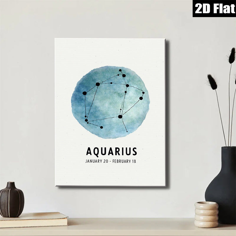 2D flat 1pc Celestial Aquarius Zodiac Wall Art Modern Minimalist Decor Living Room Bedroom Canvas Prints Gallery Wrapped Home Decoration Stylish Gifts Trending Now