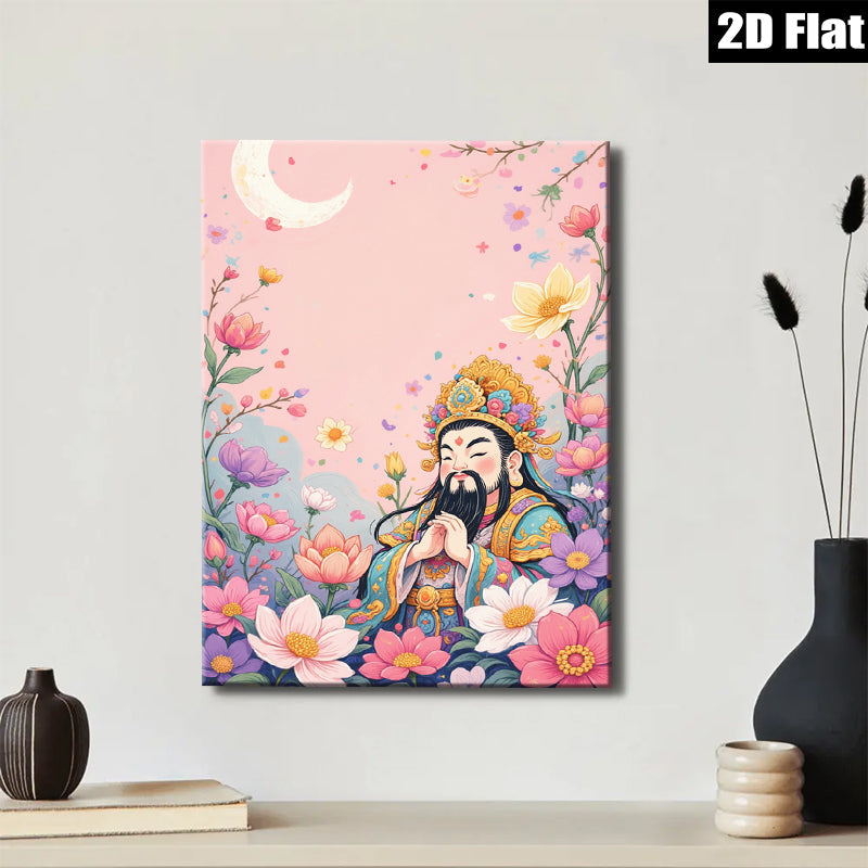 2D flat 1pc Celestial Blessing Floral Portrait Eastern Zen Wall Art Living Room Bedroom Decor Gallery Wrapped Canvas Prints Modern Farmhouse Style