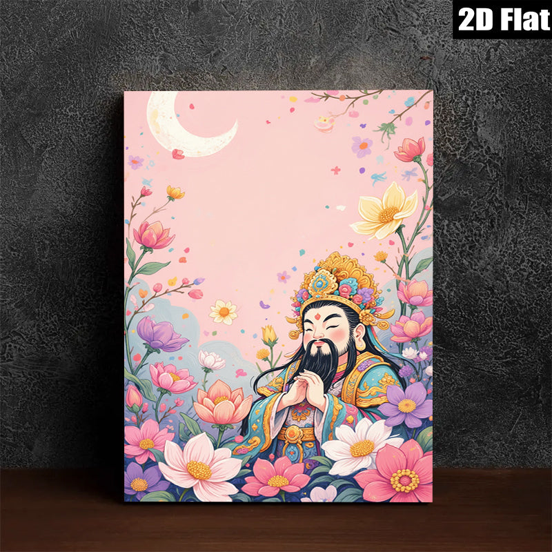 2D flat 1pc Celestial Blessing Floral Portrait Eastern Zen Wall Art Living Room Bedroom Decor Gallery Wrapped Canvas Prints Modern Farmhouse Style