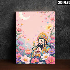 2D flat 1pc Celestial Blessing Floral Portrait Eastern Zen Wall Art Living Room Bedroom Decor Gallery Wrapped Canvas Prints Modern Farmhouse Style