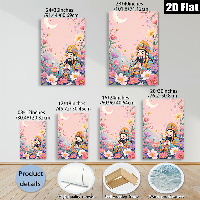 2D flat 1pc Celestial Blessing Floral Portrait Eastern Zen Wall Art Living Room Bedroom Decor Gallery Wrapped Canvas Prints Modern Farmhouse Style