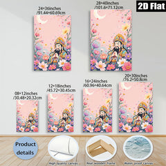 2D flat 1pc Celestial Blessing Floral Portrait Eastern Zen Wall Art Living Room Bedroom Decor Gallery Wrapped Canvas Prints Modern Farmhouse Style